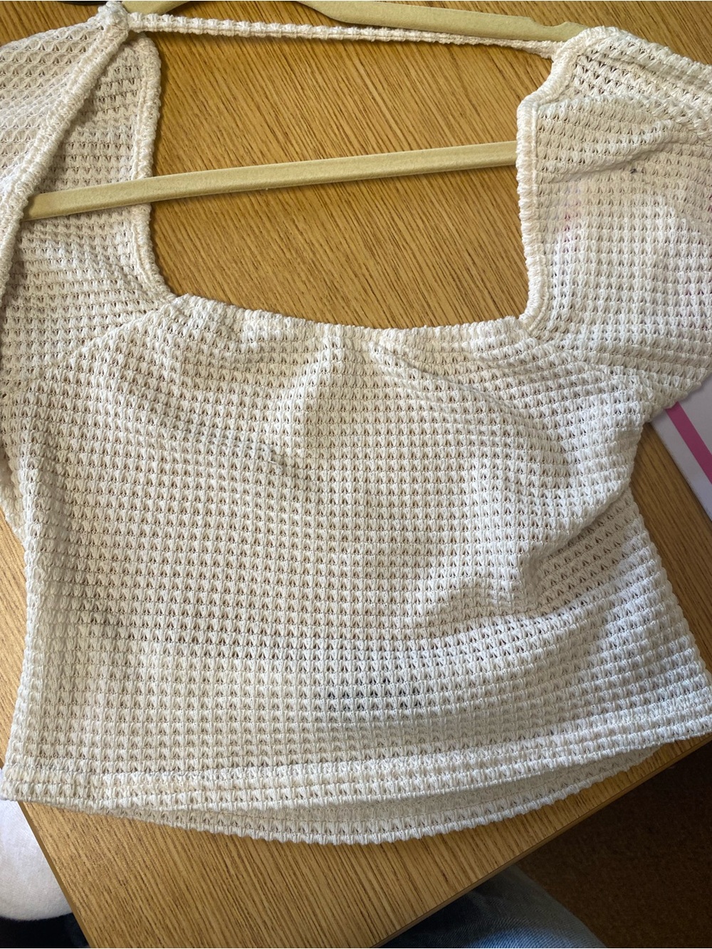 Cream Waffle Knit Square Neck Crop Top - Women